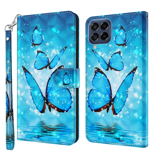 

For Samsung Galaxy M53 3D Painting Pattern TPU + PU Leather Phone Case(Three Butterflies)