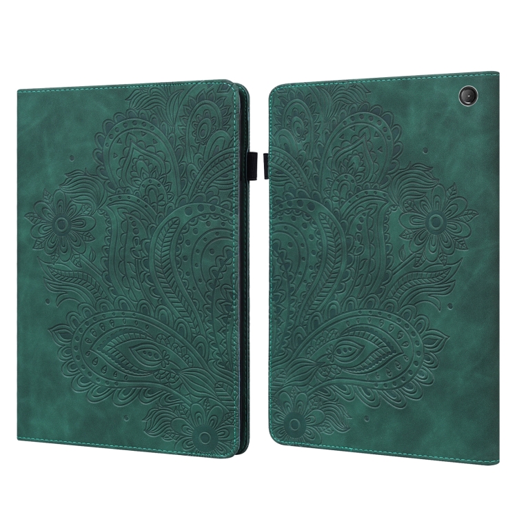 

For Amazon Kindle Fire 7 2022 Peacock Embossed Pattern Leather Tablet Case(Green)