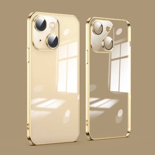 

For iPhone 13 Dustproof Glass Lens Protection Electroplating Phone Case(Gold)