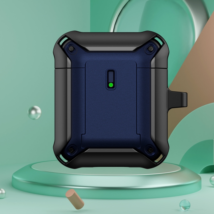 

For AirPods 1 / 2 Sliding Buckle Wireless Earphone Protective Case with Hook(Black Blue)