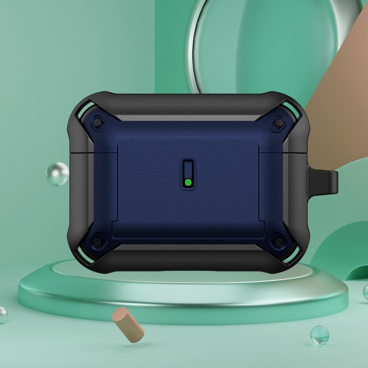 

For AirPods Pro Sliding Buckle Wireless Earphone Protective Case with Hook(Black Blue)