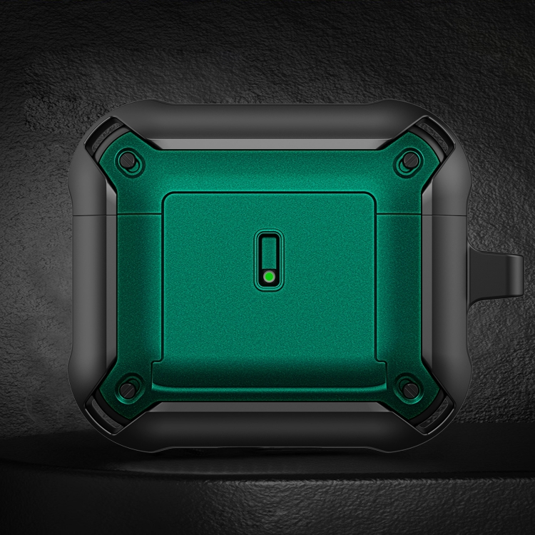 

For AirPods 3 Sliding Buckle Wireless Earphone Protective Case with Hook(Black Green)