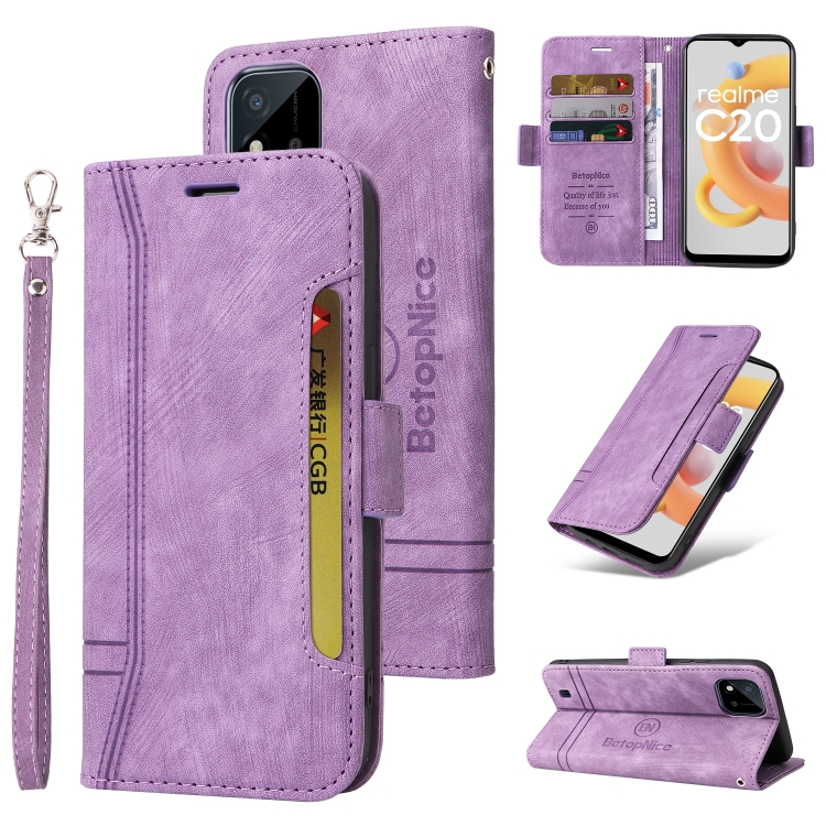 

For Realme C20 / C11 2021 BETOPNICE Dual-side Buckle Leather Phone Case(Purple)