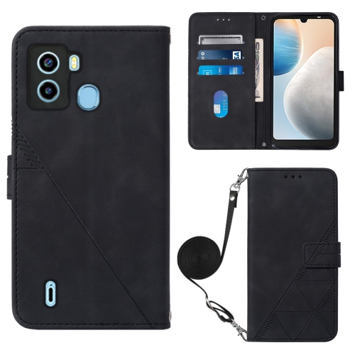

For Tecno Pop 6 Crossbody 3D Embossed Flip Leather Phone Case(Black)
