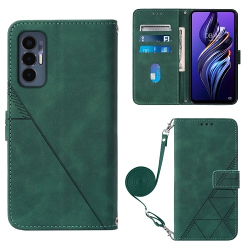 

For Tecno Pova 3 LE7 Crossbody 3D Embossed Flip Leather Phone Case(Dark Green)