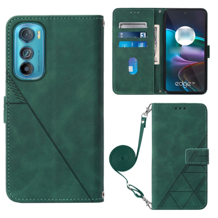 

For Motorola Edge 30 Crossbody 3D Embossed Flip Leather Phone Case(Dark Green)