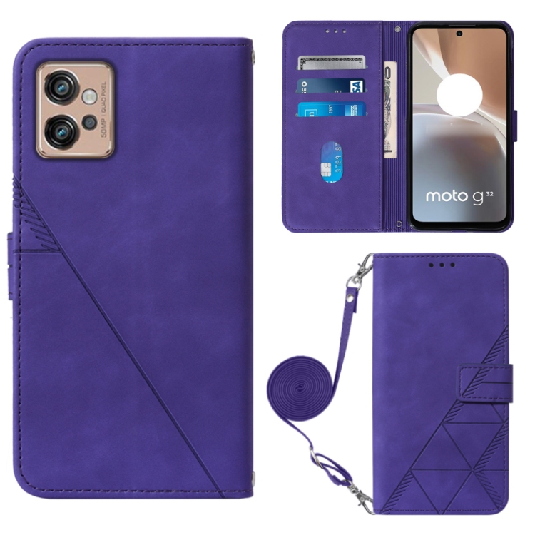 

For Motorola Moto G32 Crossbody 3D Embossed Flip Leather Phone Case(Purple)