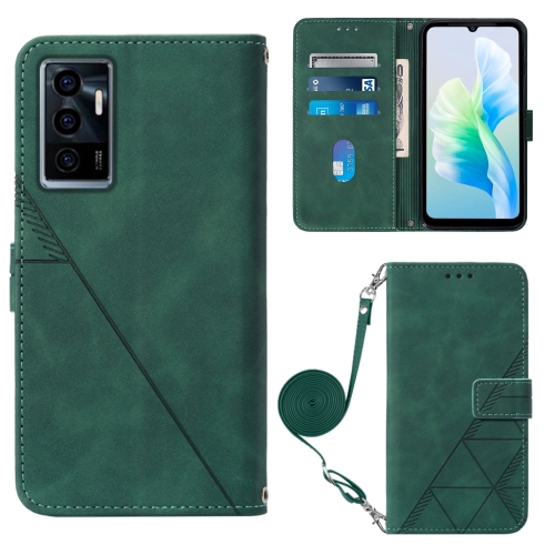 

For vivo S10e 5G / V23e 4G&5G /Y75 4G Crossbody 3D Embossed Flip Leather Phone Case(Dark Green)