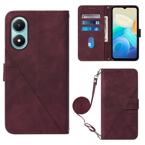 

For vivo Y02s Crossbody 3D Embossed Flip Leather Phone Case(Wine Red)