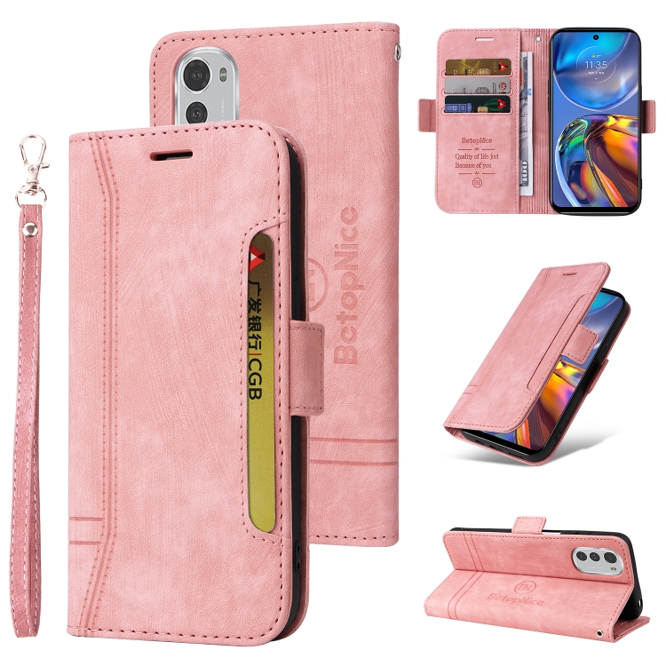 

For Motorola Moto E32 BETOPNICE Dual-side Buckle Leather Phone Case(Pink)