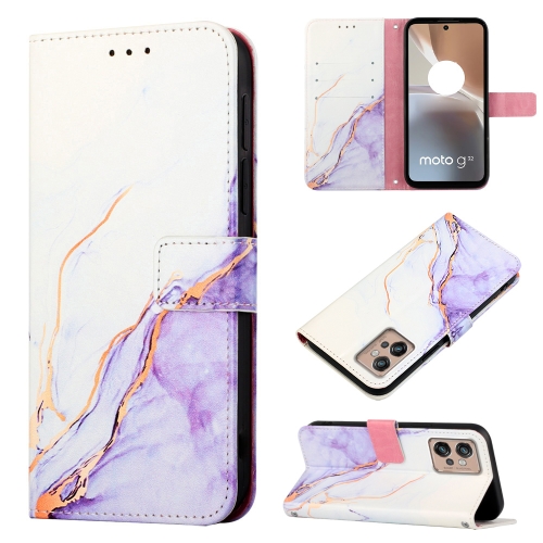 

For Motorola Moto G32 PT003 Marble Pattern Flip Leather Phone Case(White Purple)