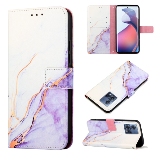 

For Motorola Moto S30 Pro 5G PT003 Marble Pattern Flip Leather Phone Case(White Purple)