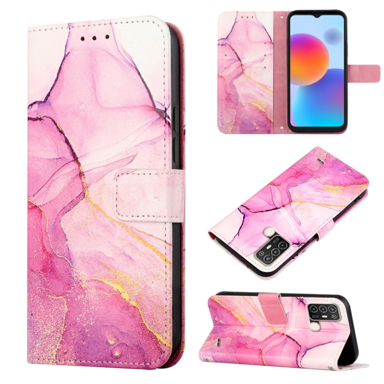 

For ZTE Blade A52 PT003 Marble Pattern Flip Leather Phone Case(Pink Purple)