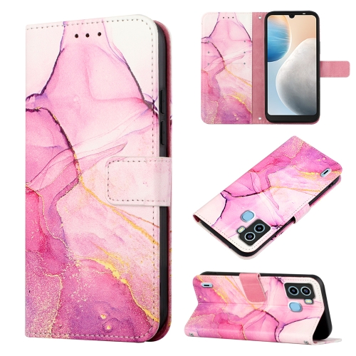 

For Tecno Pop 6 PT003 Marble Pattern Flip Leather Phone Case(Pink Purple Gold)