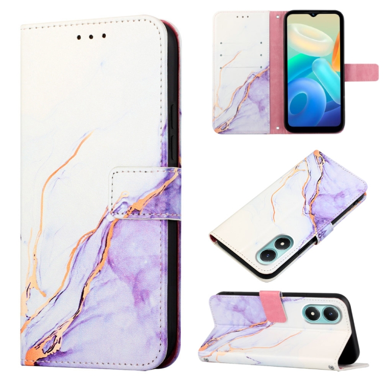 

For vivo Y02s PT003 Marble Pattern Flip Leather Phone Case(White Purple)
