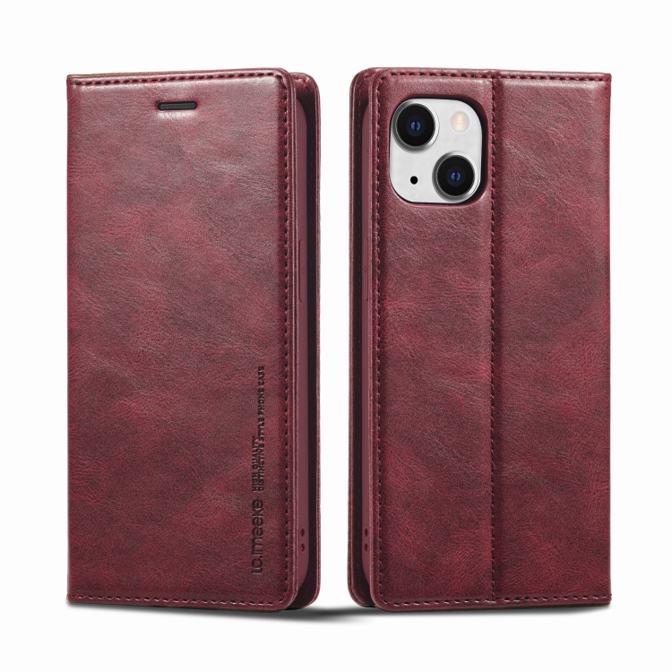 

For iPhone 13 LC.IMEEKE RFID Anti-theft Leather Phone Case(Red)