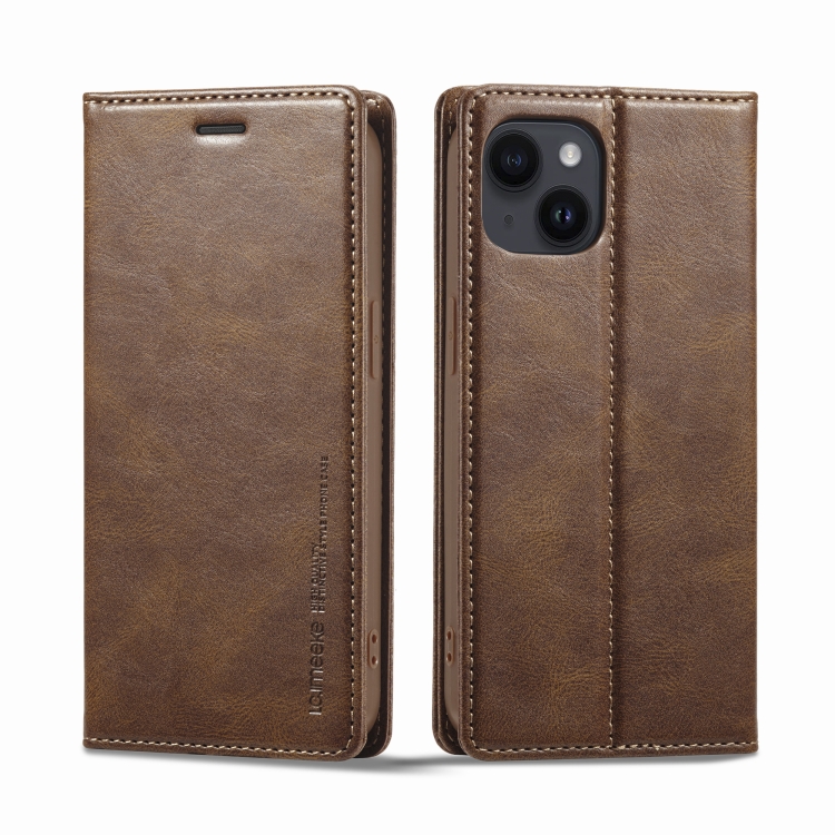 

For iPhone 14 Plus LC.IMEEKE RFID Anti-theft Leather Phone Case(Brown)