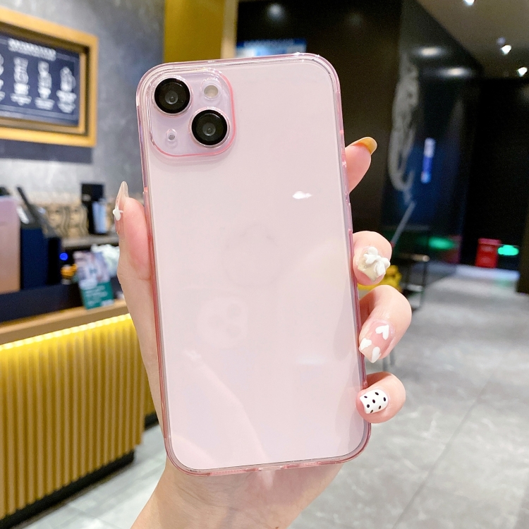 

For iPhone 14 Lens Protection Transparent TPU Phone Case(Pink)