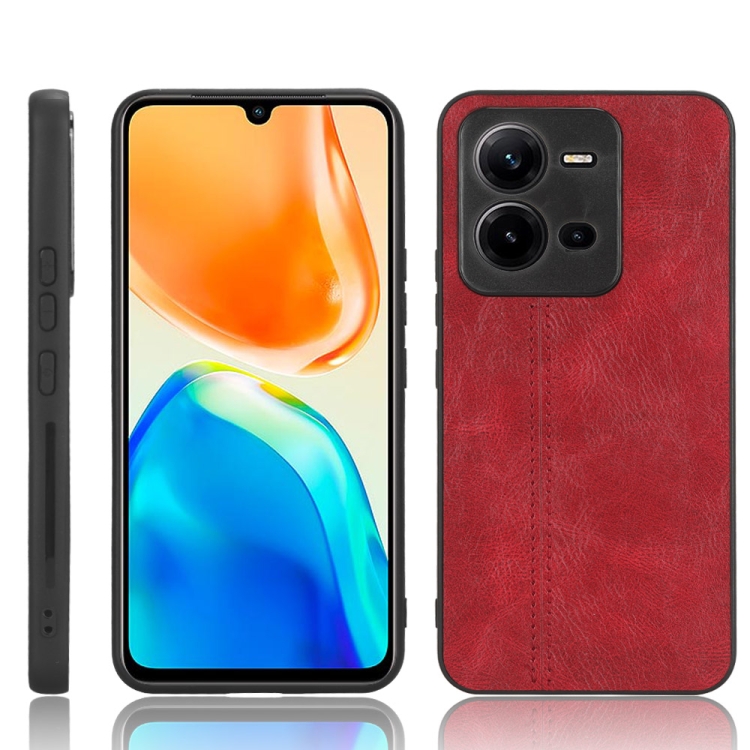 

For vivo V25 5G Sewing Cow Pattern Skin PC + PU + TPU Case(Red)