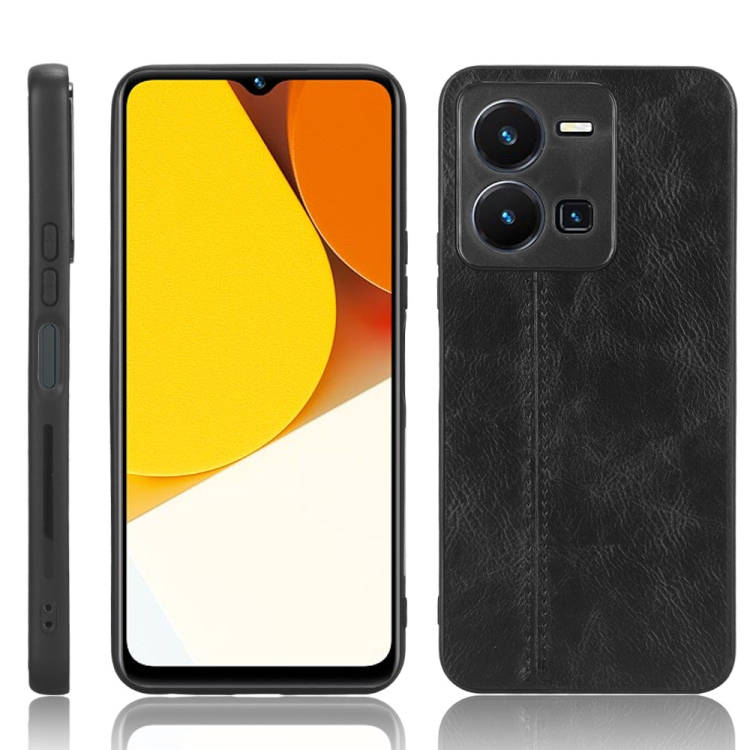 

For vivo Y35 4G Sewing Cow Pattern Skin PC + PU + TPU Case(Black)