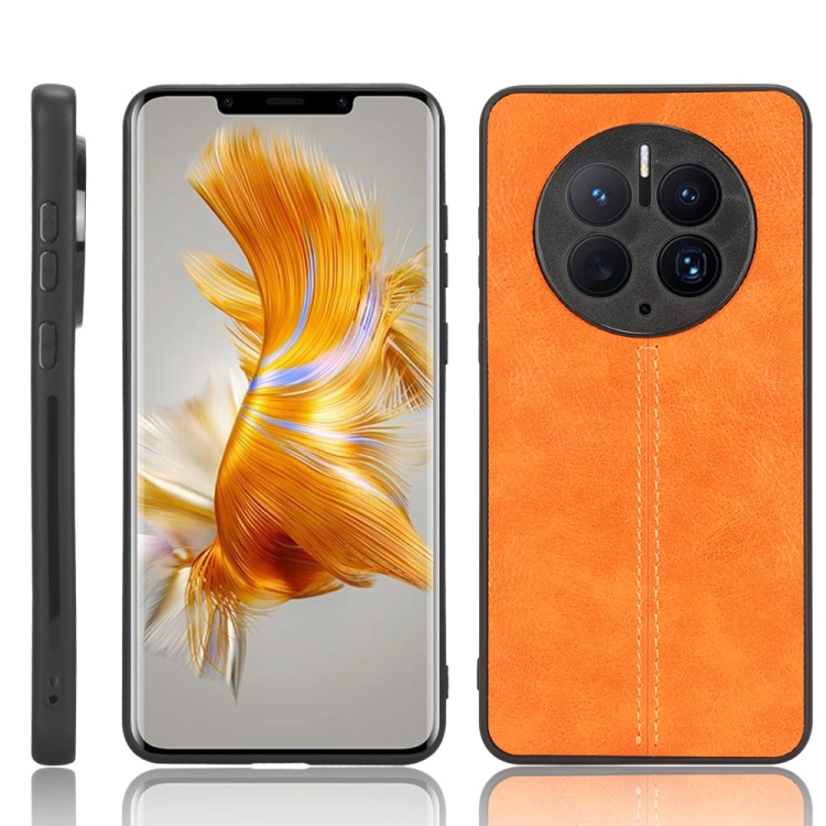 

For Huawei Mate 50 Pro Sewing Cow Pattern Skin PC + PU + TPU Case(Orange)