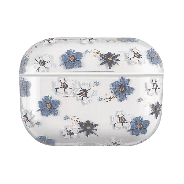 

For AirPods Pro 2 Bronzing Fruit Pattern PC Earphone Hard Protective Case(Blue White Flowers)