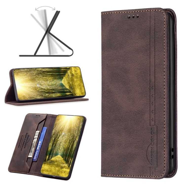 

For vivo Y35/Y22 Magnetic RFID Blocking Anti-Theft Leather Phone Case(Brown)