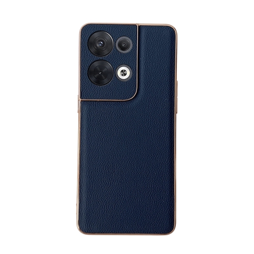

For OPPO Reno8 Genuine Leather Luolai Series Nano Plating Phone Case(Dark Blue)