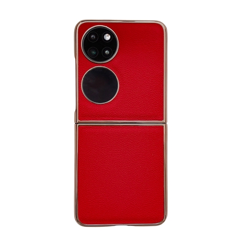 

For Huawei P50 Pocket Genuine Leather Luolai Series Nano Plating Phone Case(Red)