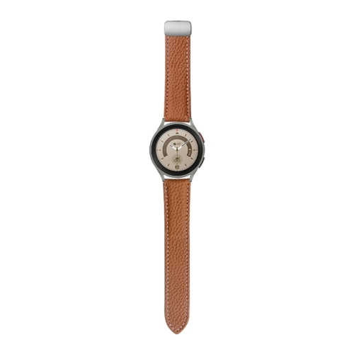 

For Samsung Galaxy Watch5 40mm / 44mm Litchi Genuine Leather Watch Band Silver Buckle(Brown)