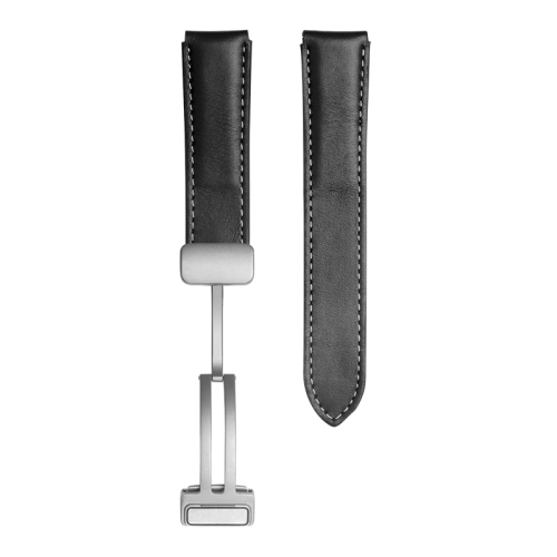 

For Samsung Galaxy Watch5 40mm / 44mm Plain Weave Genuine Leather Watch Band Silver Buckle(Black)