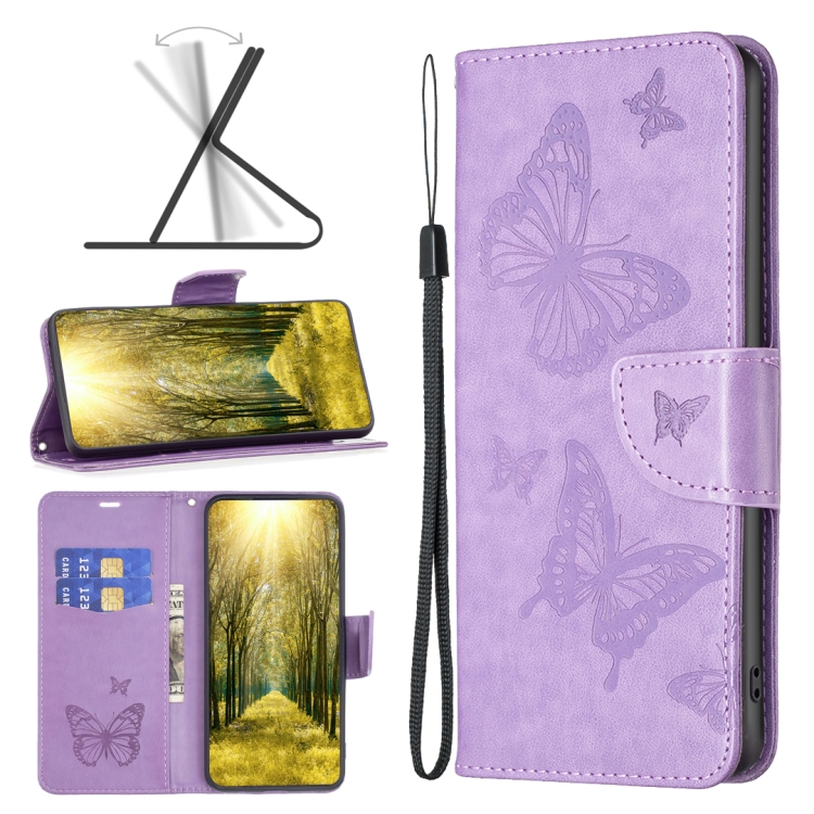 

For Xiaomi Redmi A1/A1+ Two Butterflies Embossing Leather Phone Case(Purple)