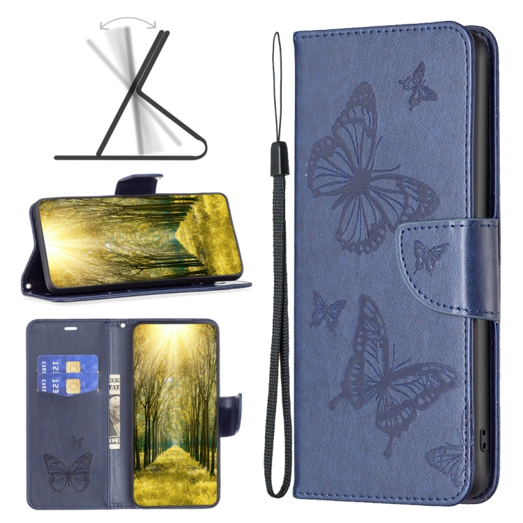 

For Samsung Galaxy A04 4G Two Butterflies Embossing Leather Phone Case(Blue)
