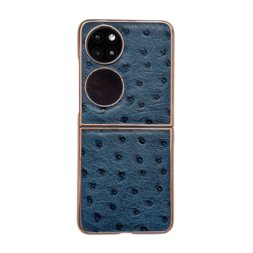 

For Huawei P50 Pocket Genuine Leather Ostrich Texture Nano Plating Phone Case(Blue)