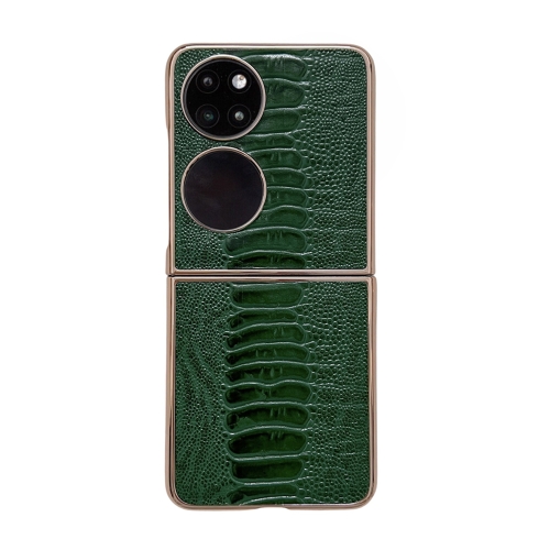 

For Huawei P50 Pocket Genuine Leather Weilai Series Nano Plating Phone Case(Green)