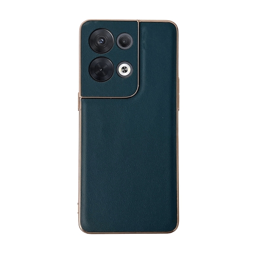 

For OPPO Reno8 Genuine Leather Xiaoya Series Nano Plating Phone Case(Dark Green)