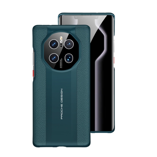 

For Huawei Mate 50 RS Porsche Design Oil-sprayed Genuine Leather Phone Case(Dark Green)