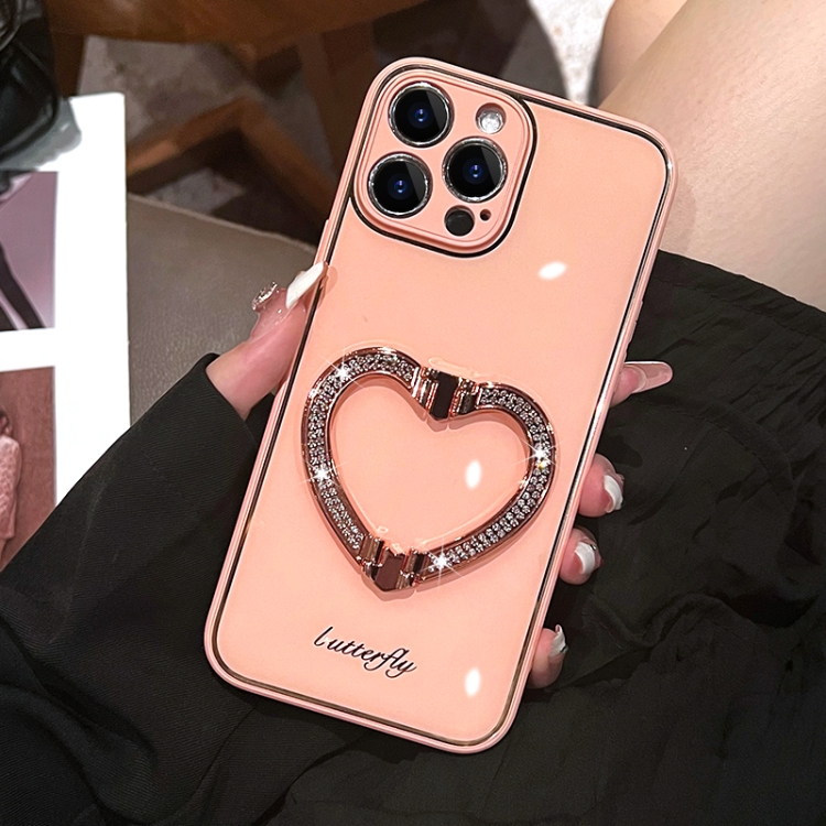 

For iPhone 14 Pro Diamond Heart Holder Phone Case(Pink)