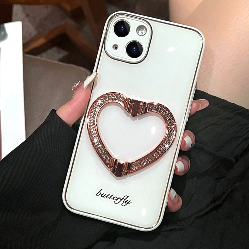 

For iPhone 14 Diamond Heart Holder Phone Case(White)