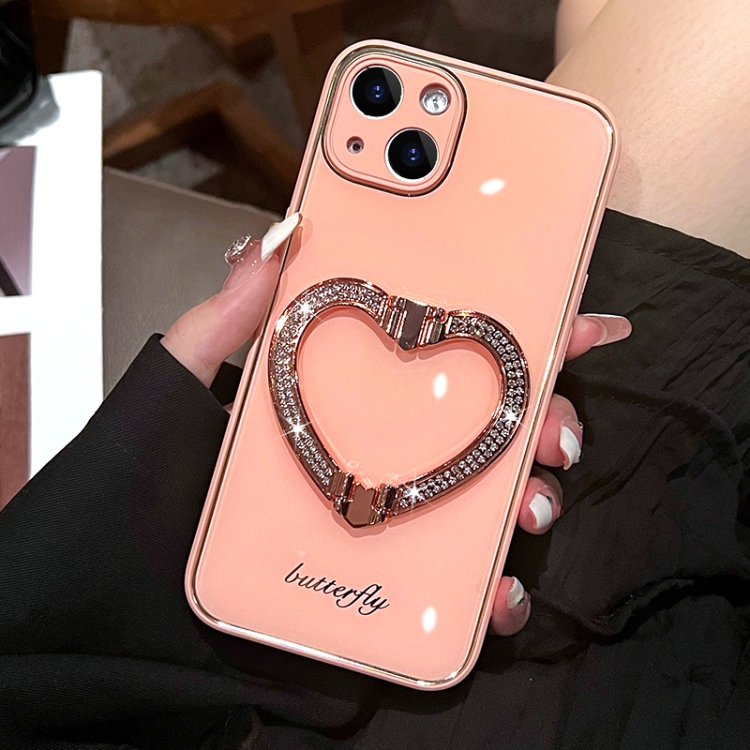 

For iPhone 14 Diamond Heart Holder Phone Case(Pink)
