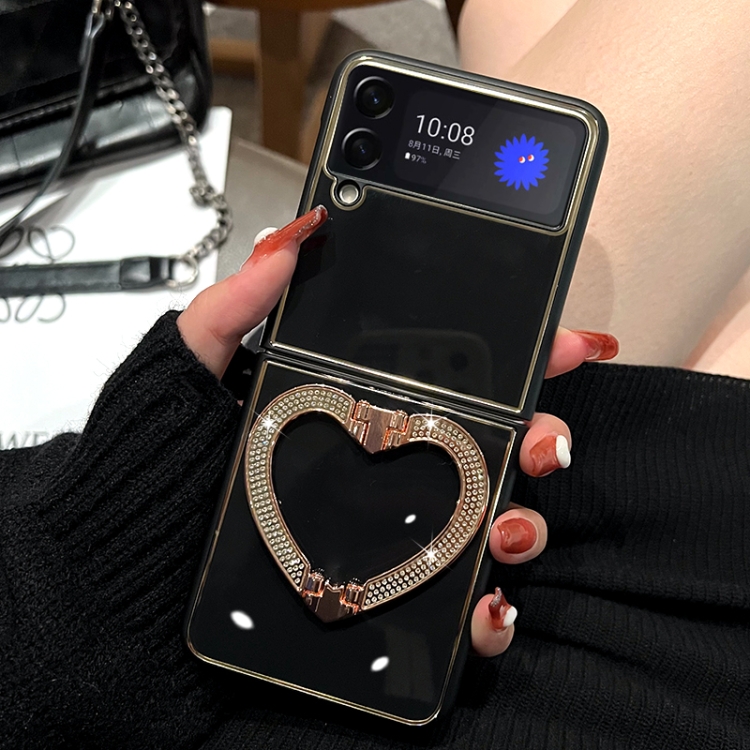 

For Samsung Galaxy Z Flip4 5G Diamond Heart Holder Phone Case(Black)