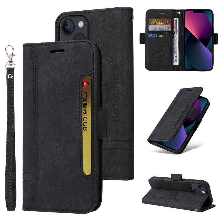 

For iPhone 14 BETOPNICE Dual-side Buckle Leather Phone Case(Black)