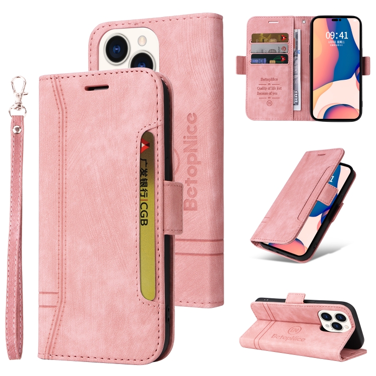 

For iPhone 14 Pro BETOPNICE Dual-side Buckle Leather Phone Case(Pink)
