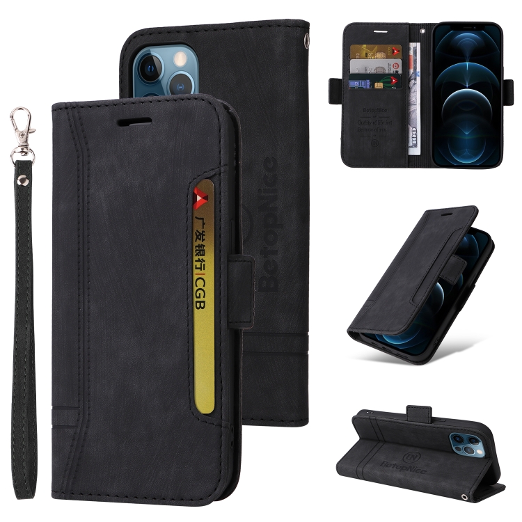 

For iPhone 12 / 12 Pro BETOPNICE Dual-side Buckle Leather Phone Case(Black)