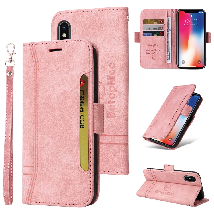 

For iPhone X / XS BETOPNICE Dual-side Buckle Leather Phone Case(Pink)