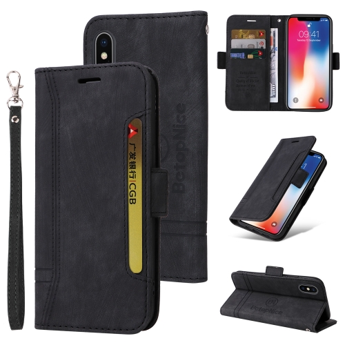 

For iPhone X / XS BETOPNICE Dual-side Buckle Leather Phone Case(Black)