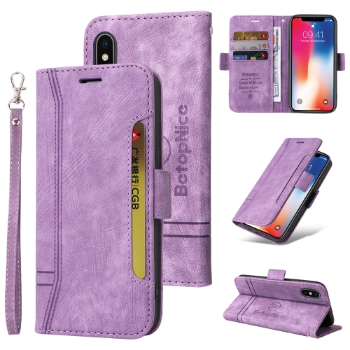 

For iPhone XR BETOPNICE Dual-side Buckle Leather Phone Case(Purple)