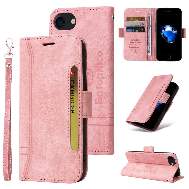 

For iPhone SE 2022 / SE 2020 / 7 / 8 BETOPNICE Dual-side Buckle Leather Phone Case(Pink)
