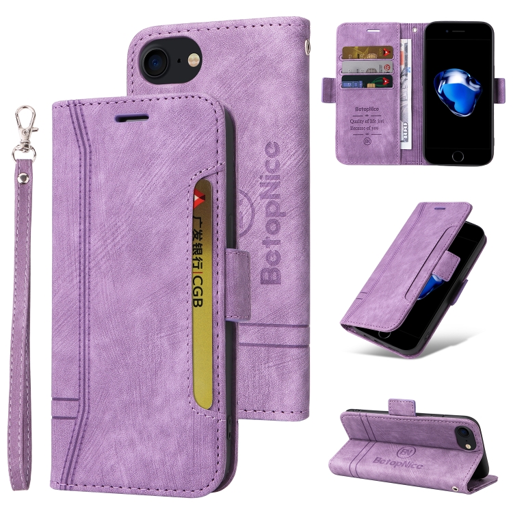 

For iPhone SE 2022 / SE 2020 / 7 / 8 BETOPNICE Dual-side Buckle Leather Phone Case(Purple)