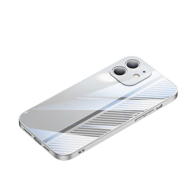 

For iPhone 12 Metal Carbon Fiber Phone Case(Silver)